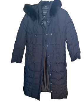 Long Quilted SEQUENCE Hooded Coat with Trim